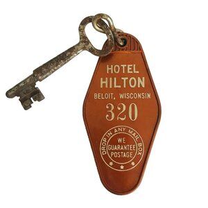 Vintage Hotel Hilton Beloit Wisconsin Hotel Skeleton Key & Fob Room #320 WI USA
